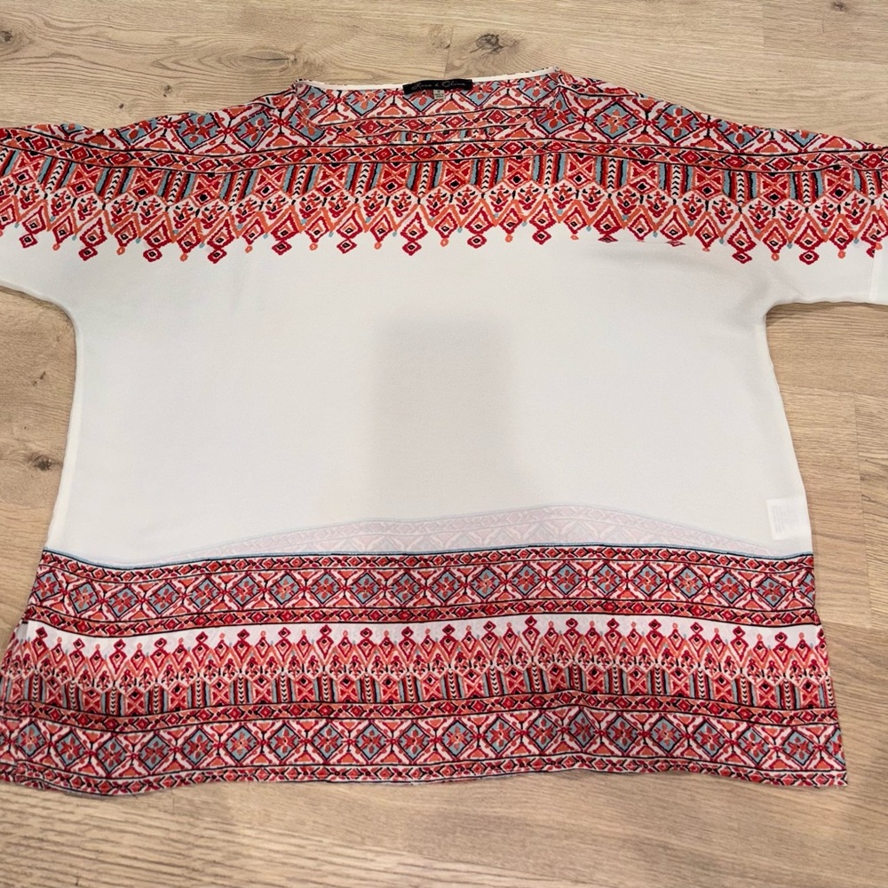 Rose & Olive Red and White Geometric Blouse